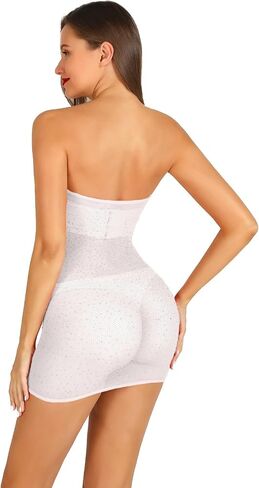 المرأة مثير شبكة صيد السمك ارتداءها حجر الراين فستان شبكي البريق حزام تمتد قميص نوم الماس Bodystocking للنساء in Kuwait