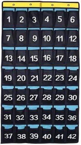 Numbered Organizer Classroom Pocket Chart for Cell Phones Calculators Holders Blue (42 Pockets) in Saudi Arabia