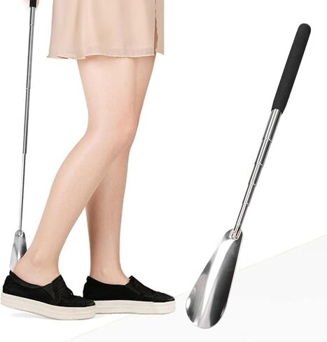 لبيسة حذاء معدنية، لبيسة حذاء تلسكوبية محمولة مقاس 10 بوصة، سهلة الحمل للاستخدام أثناء السفر، لبيسة حذاء بمقبض للحوامل المسنات in Kuwait