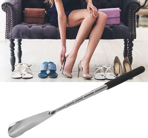 لبيسة حذاء معدنية، لبيسة حذاء تلسكوبية محمولة مقاس 10 بوصة، سهلة الحمل للاستخدام أثناء السفر، لبيسة حذاء بمقبض للحوامل المسنات in Kuwait