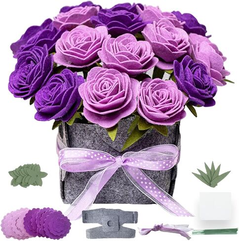 BAZIMA DIY Felt Flower Art Craft Kit,Felt Rose and Lavender Kit, Floral Gifts,Arrange Pre-Cut Felt Flowers and Foliage in Kuwait