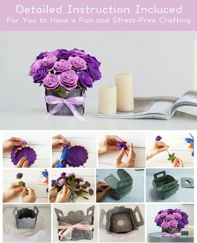 BAZIMA DIY Felt Flower Art Craft Kit,Felt Rose and Lavender Kit, Floral Gifts,Arrange Pre-Cut Felt Flowers and Foliage in Kuwait