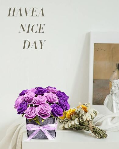 BAZIMA DIY Felt Flower Art Craft Kit,Felt Rose and Lavender Kit, Floral Gifts,Arrange Pre-Cut Felt Flowers and Foliage in Kuwait