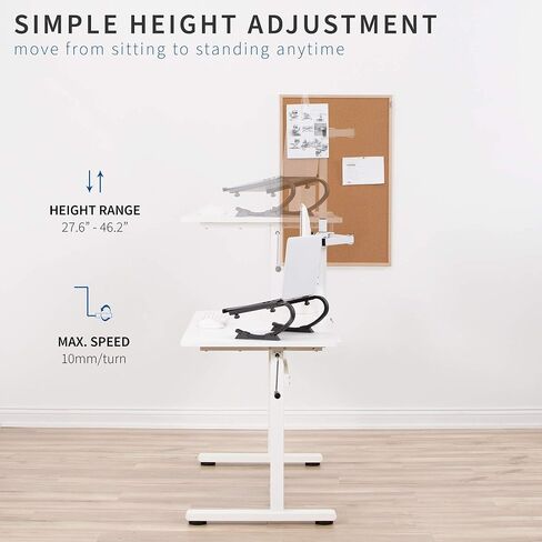 VIVO Height Adjustable 55 x 24 inch Standing Desk, Hand Crank Sit Stand Home Office Workstation with Frame and Solid One-Piece Table Top, Black, DESK-M55TB in Saudi Arabia