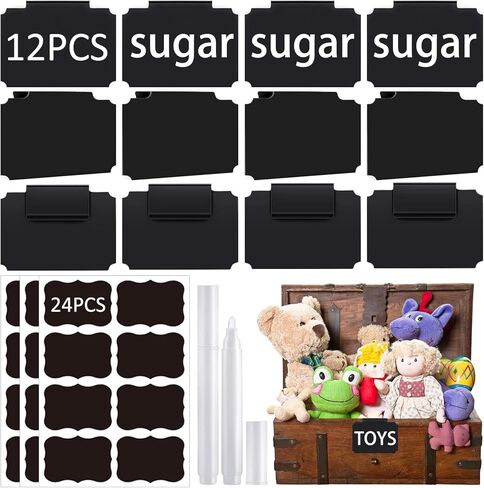 12 قطعة من ملصقات السلة مع 24 ملصقًا من مادة PVC و2 علامات طباشير بيضاء، ملصقات بلاستيكية قابلة للمسح وقابلة للإزالة ومشبك على ملصقات السبورة للألعاب وصناديق تخزين قماش مخزن المطبخ in Kuwait