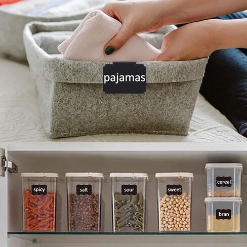 12 قطعة من ملصقات السلة مع 24 ملصقًا من مادة PVC و2 علامات طباشير بيضاء، ملصقات بلاستيكية قابلة للمسح وقابلة للإزالة ومشبك على ملصقات السبورة للألعاب وصناديق تخزين قماش مخزن المطبخ in Kuwait