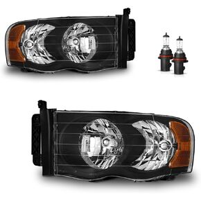 Headlights Assembly for 02-05 Dodge Ram 1500 for 03-05 Dodge Ram 2500/3500 Headlamp Replacement Black Housing Driver & Passenger Side