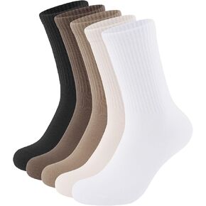 Closemate Womens Crew Socks Cotton Calf Dress Socks Lightweight Comfy Long Socks 5 Pairs