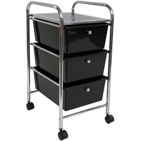 J&V TEXTILES Rolling Storage Cart and Organizer with Plastic Drawers (Chrome/Black, 3-Drawer)