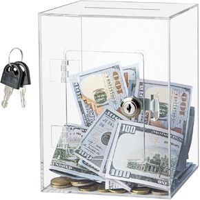 Hicocool Clear Piggy Bank with Lock, Acrylic Piggy Bank for Adults Kids Openable, Reusable Money Saving Box with Key for Birthday (Clear)