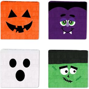 Whaline 4Pcs Halloween Pinata Set Small Pumpkin Ghost Monster Vampire Pinata Fillable Pinata Candy Toys Mexican Decorations for Halloween Birthday White Scary Party Game Supplies, 5.9 x 5.9 x 2.8 Inch