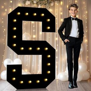 LOBOOM 4 FT Marquee Letters, Black Giant Marquee Light Up Letters H, Large Mosaic Letters Sign 4 Feet Tall for Birthday Party Grad Prom Party Decoration Wedding Event Baby Shower