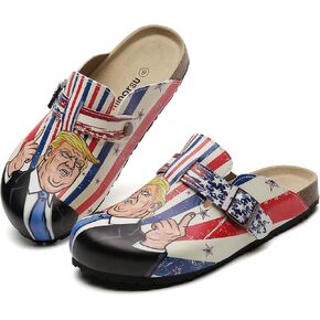 Minorsu Unisex Trump Boston Clogs, Boston Clogs Cork Footbed Sandals Potato Shoes with Adjustable Buckle Arch Support America Flag