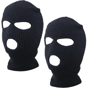 2 Pcs Knitted Full Face Cover 3 Hole Ski Mask Winter Mask Balaclava Outdoor Sports Beanie Masks for Men Women (Black)