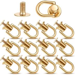 12Pcs D Ring Stud Screw Ball Post Head Buttons Stud Screw Gold Ball Studs Rivets with D Ring Metal Ring for Wallet Strap Shoe Accessories Leather Crossbody Purse Craft, Bag Hardware