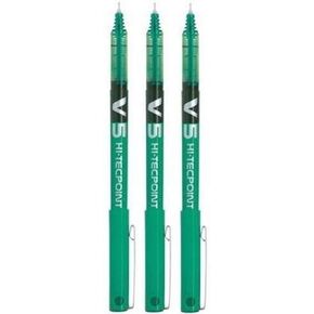 Pilot BX V5 Green Hi-Tecpoint Extra Fine Rollerball Pen 0.5mm Nib Tip 0.3mm Line Width (Pack of 3)