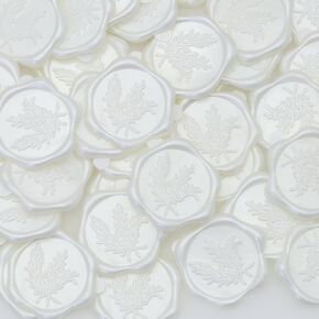 Rosemary Wax Seal Stickers, Atopbb Eucalyptus Wax Sealing Stickers, 30 Pcs Self- Adhesive Prosecco Metallic Antique Gold Wax Sealing Stickers, Round Stickers Perfect for Envelope (Pear White)