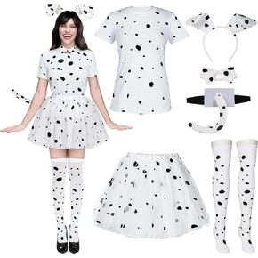 Spooktacular Creations 6 Pcs Halloween Women Dalmatian Dog Costume Set, Dalmatian Puppy Costume for Adult Women