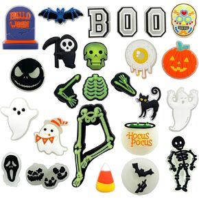 25pcs Halloween Shoe Charms Glow In The Dark Horror Skull Shoe Decorations Charms for Women Men Teens Kids Shoe Charms Accessories Halloween Party Favors