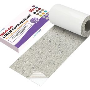 Iron-On Couch Repair Kit, Linen Fabric Patch, Waterproof, Permanently Adheres to Sofa and Decorative Indoor and Outdoor Furniture Surfaces,4.1X65 Inch, Light Gray