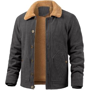 CARWORNIC Men's Military Corduroy Jacket Warm Fleece Lined Tactical Work Jacket Vintage Winter Trucker Deck Coat