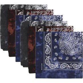 HOULIFE 6 PCS Men's Gradient Cotton Tie Dye Paisley Cowboy Bandana Headband Soft Vintage Handkerchief