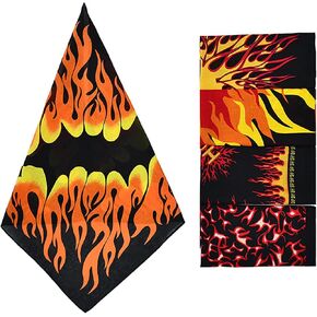 5 Pieces Halloween Flame Bandana Hippie Handkerchief Black Orange Red Pocket Squares Tie Unisex Scarf Festivals Party Celebration Decorative Supplies, Small