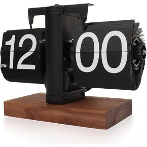 Retro Flip Clock - Flip Clock Vintage Desk Clock Digital Automatic Turning, Battery Operated Mechanical Desk Clock, Black - Ideal for Home, Office, Room Decor（Battery not Included