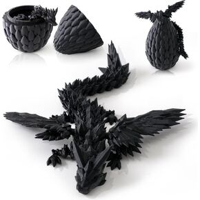 3D Printed Dragon in Eggs Wing Dragon Egg Flying Articulated Dragon Crystal Dragon Fidget Toy with Dragon Eggs Flexible Executive Desk Toys Home Office Decor (Black Wing Dragon Egg)