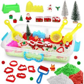 ERTIUANIO Christmas Sensory Bin Toy Wintry Snow Sand Kit for Kids, Christmas Toy Accessories with Tool Castle Model, Creative Sandbox Playset Gift for Toddlers Boys & Girls 3 4 5 6 7 8