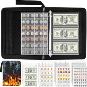 Coin Collection Book Holder for Collectors, 512‬ Pockets Coins Collecting Album & 12 Sleeves Money Organizer Binder, Fireproof Coin Collection Supplies Case Album for Coin Pennies Bill Quarters Stamp