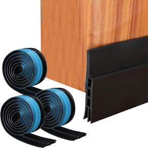 Nuanchu 3 Pcs Door Draft Stopper Adjustable Weather Stripping Door Seal Under Door Sweep for Exterior and Interior Doors, Under Door Gap Filler Door Bottom Seal Blocker Noise, 2" W x 39" L, Black