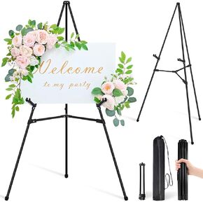 Easel Stand for Sign - 63" Display Easel for Wedding Sign Stand Poster Stand, Lightweight Adjustable Poster Easel for Painting, Portable Easel Stand with Carrying Bag, Black 1Pcs