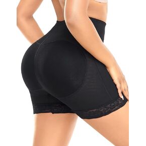 DERCA Padded Underwear for Women Butt Lifter Seamless Booty Pads Butt Enhancer Panties Lace Shapewear Boyshorts (A# Black (Hi-waist Long),Large)