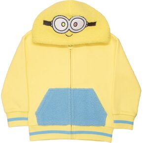 Despicable Me Boys Pullover Hoodie with Minions Graphic Print Sherpa Cosplay Hooded Zip-Up Sweatshirt for Kids and Toddlers
