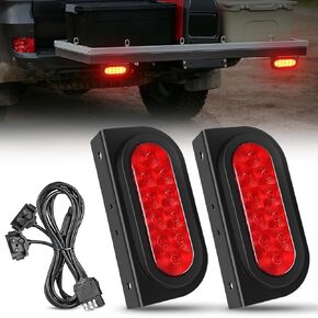 Nilight Hitch Cargo Carrier Oval Light Kit 2PCS 6Inch Red Lights w/Flush Mount Grommet Bracket Harness Waterproof Stop Turn Signal Tail Light for Luggage Rack Bike Rack Truck Trailer