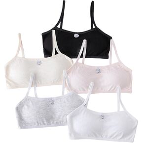 OYOANGLE Girl's 5 Pack Graphic Patched Padded Training Bras Ribbed Knit Pullover Casual Bralettes