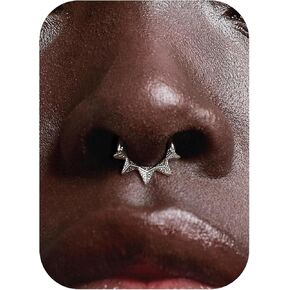 BodyBonita Spike 16G Septum Rings - 316L Stainless Steel Nose Rings Hoops for Women Men Helix Piercing Jewelry Tragus Daith Conch Cartilage Hoop Earring 14K Gold Plated/Silver 8 mm/10 mm