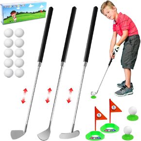 Kids Golf Clubs Set,Metal Right Hand Toddler Golf Clubs Toys for Indoor and Outdoor Sport Toys,Christmas Birthday Gifts for Boys and Girls Aged 6 7 8 9 Years Old