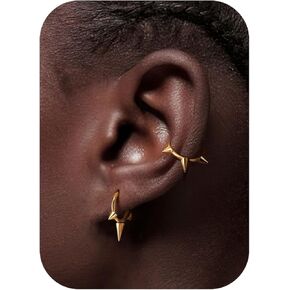 BodyBonita Spike 16G Septum Rings - 316L Stainless Steel Nose Rings Hoops for Women Men Helix Piercing Jewelry Tragus Daith Conch Cartilage Hoop Earring 14K Gold Plated/Silver 8 mm/10 mm