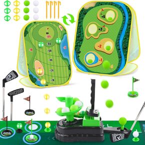 Toddler Golf Set, 3 in 1 Kids Golf Club Set Toddler Boy Toys, Kids Golf Set Indoor Outdoor with Golf Cornhole Board & Putting Mat, Birthday for Kids Boys 3 4 5 6 Years Old