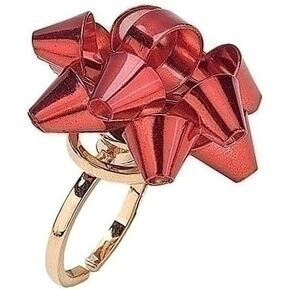 Roman Christmas Bow Spin Ring, 1.2-inch Height, Iron, Red, Christmas, Fashion, Jewelry, Holiday Tradition