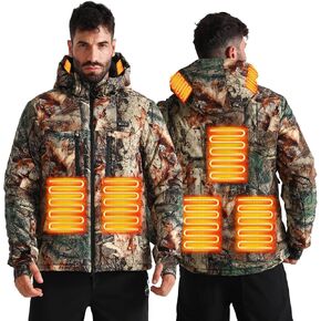 JYK Men's Heated Jacket with 7.4V10000mAh Battery Pack,3 Heat Levels,7 Heated Zones,Warming Coat for Winter Hunting
