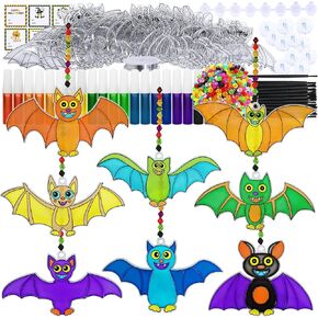 Winlyn 24 Sets Halloween Bat Suncatchers Ornaments Halloween Decorations DIY Window Paint Art Suncatchers Halloween Craft Kits Suncatchers Painting Kits for Kids Activities Classroom Art Project