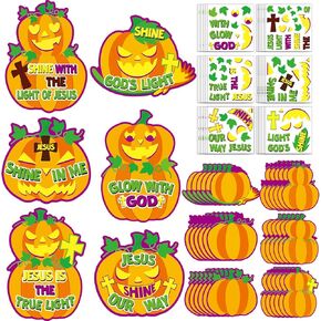 Lonfliness 36PCS Halloween Christian Jesus Fall Pumpkin Crafts for Kids DIY Christian Cross Religious Faith Crafts Pumpkin Decorating Sticker Classroom Decorations Sunday School Craft Kit Party Favors