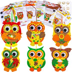 Winlyn Fall Craft Kits DIY Fall البومة الحلي الزينة 24 مجموعة فنية معبأة بشكل فردي للأطفال الحرف الرغوية البومة اليقطين ملصقات أوراق الخريف للأطفال في الخريف وعيد الشكر والهالوين والأنشطة الصفية