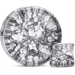 Pair 1-3/8" (35MM) BLACK SHATTERED GLASS PLUGS Double Flare Gauges Cracked Organic Tunnels (2pcs)