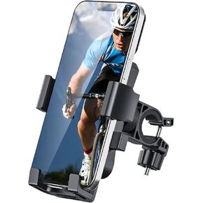 Bike Phone Holder, Motorcycle Phone Mount, Secure Bicycle Handlebar Phone Mount, Phone Holder for Bike and Motorcycle, Premium Bike Accessories for iPhone 4.5-6.8" Smart Phone, Black