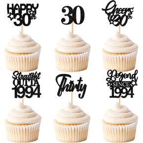 24 Pack 30th Cupcake Toppers Straight Outta 1995 Legend Since 1995 Happy 30th Cheers 30th Forty Cupcake Picks Birthday Party Decoration Supplies | Black 30
