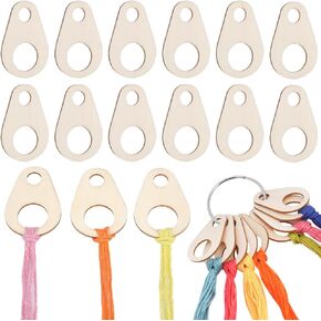 GORGECRAFT 100PCS Wood Thread Drops Embroidery Floss Chips Organization Teardrop Shape 2.2 x 1.5 Inch Cross Stitch Tread Bobbins Board Card with Floss Ring for Cross Cotton Craft DIY Sewing Storage